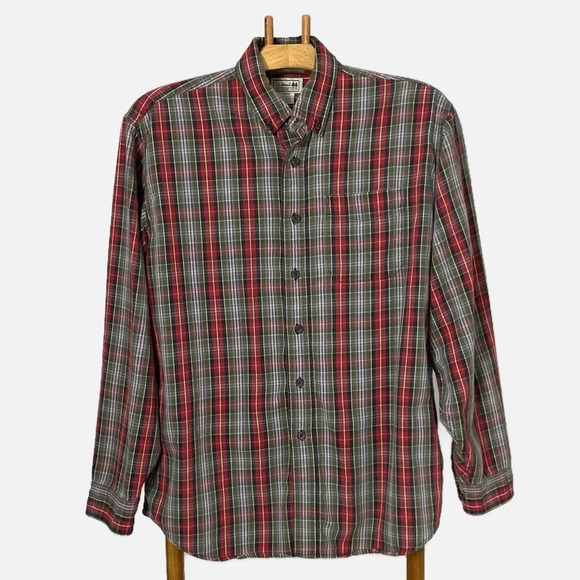 L.L. Bean Men’s Button Down Shirt Flannel Plaid Large Regular Cotton Red Green - Picture 1 of 7